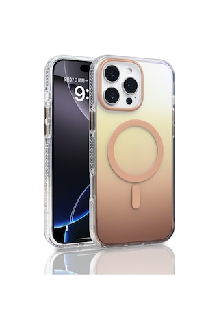 Apple Uyumlu iPhone 16 Pro Max Kılıf M-safe Şarj Özellikli Transparan Renk Geçişli Mkst Toros Kapak - Rose Pembe Pembe