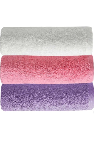 3 Lü Düz Renk El Yüz Havlu Seti %100 Pamuklu 50x90 Cm Mor-pembe-beyaz Çok Renkli