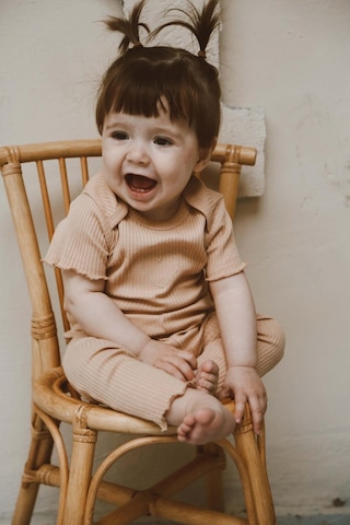 Kalp Nakışlı Fitilli Body Tayt Set Koyu Bej