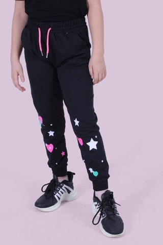 Kalp Ve Yıldız Desen Detaylı Kız Çocuk Antrasit Eşofman Altı Antrasit