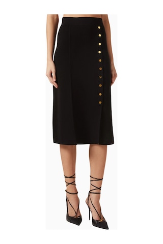Elisabetta Franchi Triko Jewel Button Detaylı, Sofistike Midi Etek Siyah
