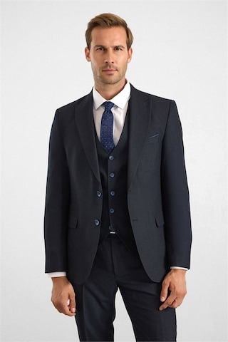 Süvari Lacivert Slim Sivri Yaka 6 Drop Yelekli Takım Elbise Tk1001100188-m09
