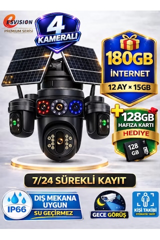 Esvision 7020 Kameralı 4g Çift Solar Panel Gece Görüş 12ay X 15gb İnternet +128gb Hafıza Akıllı Kamera