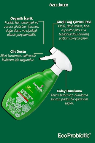 Organik Mutfak Yağ Ve Kir Giderici Sprey Ağır Kimyasal Içermez 500 Ml Tekli