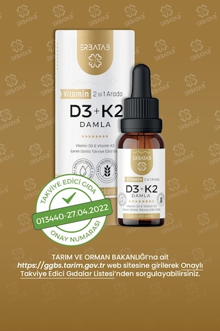 Erbatab D3 K2 İkisi Bir Arada Damla Vitamin 20 ML