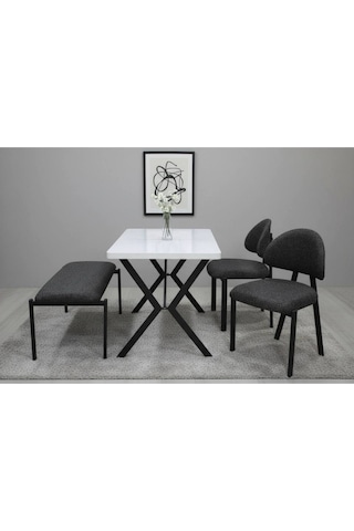Familieconcept Ades Bench 2 Sandalye Mutfak Setı Beyaz