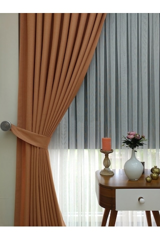 Evdepo Home Keten Turuncu Fon Perde Tek Kanat Turuncu
