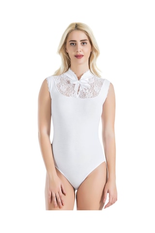 Sıfır Kol Dantelli Kadın Body 336 Beyaz