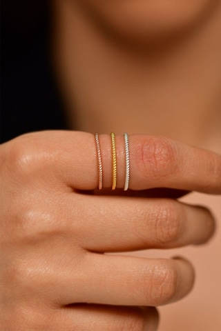 Burgu Desen Mix Üçlü Minimal Gümüş Yüzük Set R10014