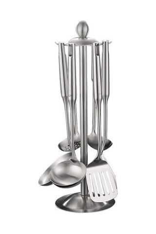 Paslanmaz Çelik Mutfak Eşyaları Tutucu Standı Raf Organizatör 360 Derece Dönen Carousel 6 Hooks Kaşık Dayanıklı Ve Amp Tencere Klipleri -