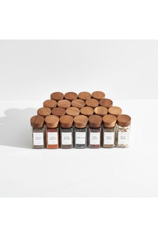 12&apos Li Akasya Kapaklı Kare Cam Baharatlık Seti 120 Ml - Delikli Serpme Başlıklı Ve Etiket Hediyeli Baharat Kavanozu - Çekmece İçi Ve Tezgah Üstü Düzenleyici Siyah & Beyaz Etiketler