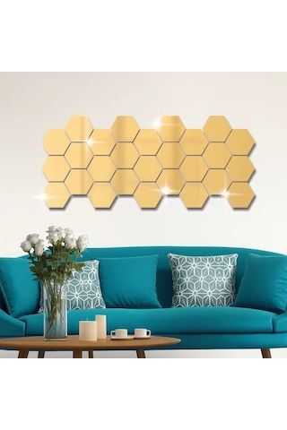 Yapışkanlı Akrilik Gold Ayna Seti 12 Adet