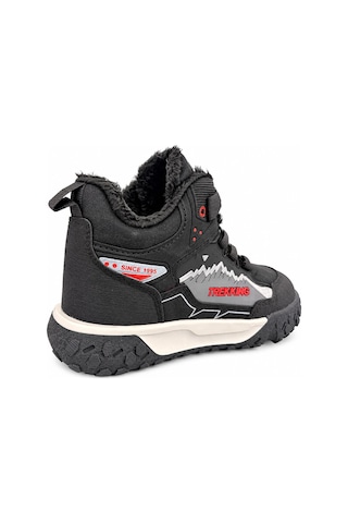 Tutınom Çocuk Mekanizma Bağcıklı Sportif Tasarım İçi Tüylü Outdoor Trekking Bot Sıyah - Kırmızı