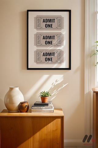 Admit One Sinema Bileti, Siyah Çerçeveli Duvar Tablosu - Film Severlere Hediye
