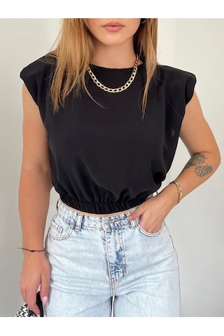 Omuzları Vatkalı Beli Lastikli Bluz -siyah Karışık