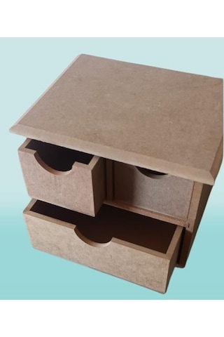 Hobi Adn Dekoratif Makyaj Kutusu 3 Çekmece Ahşap Mdf Ham El Yapım Açık Kahverengi