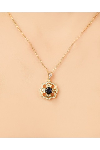 Kadın Kararmaz Çelik Takı Lacivert Zirkon Taşlı Çiçek Kolye