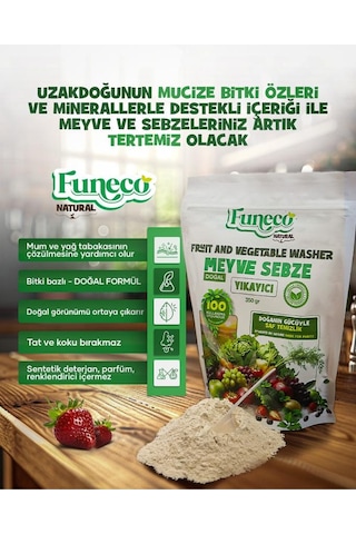 Funeco Natural Meyve & Sebze Yıkayıcı 350g 100 Kullanımlık - Bitki Ve Mineral Bazlı Temizleyici Toz Kahverengi