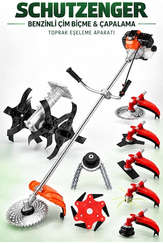 Schutzenger Hp-98 Benzinli Ot Çalı Çim Biçme Makinesi Çapalama Aparatı 8 Başlık Tırpan Motoru Bahçe Eşeleme