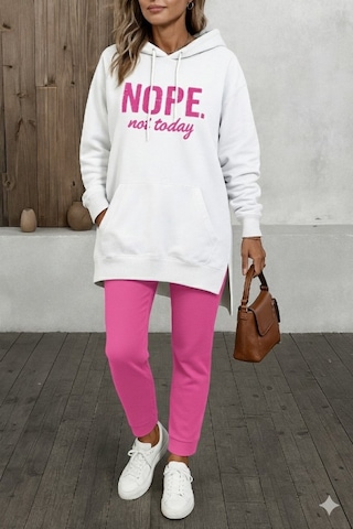 Suma Kadın Uzun Kollu Kapşonlu Bağcıklı Viskon Iki Iplik Sweat Pembe