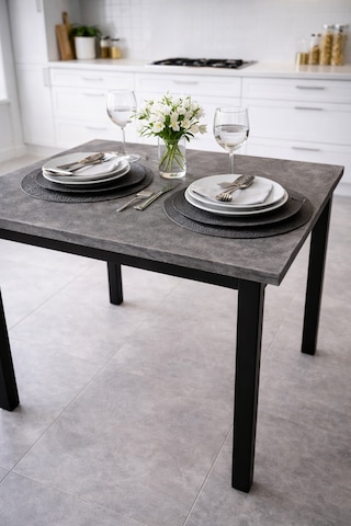 Siyah Mutfak Masası, Yemek, Bahçe Masası, Metal Ayaklı, 60x60 Masa
