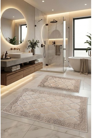 Pamukkent Yumuşacık, Süper Emici 2'li 100% Pamuk Ultra Lüks Banyo Paspası Seti, Cappuccino, 60x100 Cm Çok Renkli