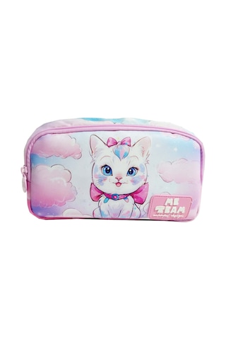 Me Team İki Bölmeli Kedi Baskılı Kalemlik - Kız Çocuk - 25253 Çok Renkli