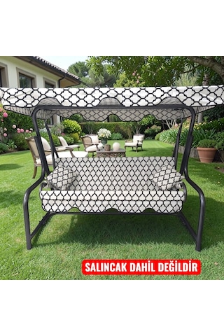 3 Kişilik Salıncak Lüks Kılıf Seti 10cm Süngerli Alaçatı Desen 3 Kişilik Bahçe Salıncağı Kılıf Seti Çok Renkli