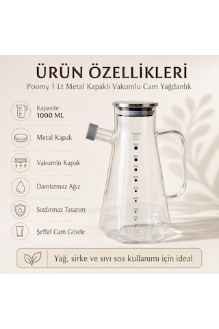 1000 Ml Cam Yağdanlık, Metal Kapaklı Vakumlu Damlatmaz Sızdırmaz Yağlık, Ölçekli Şeffaf Zeytinyağı Sirke Sos Ve Mutfak Sıvı Saklama Şişesi Çok Renkli