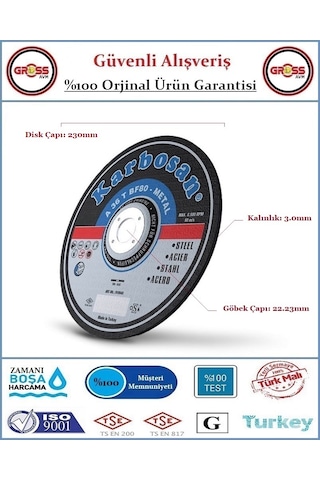 Karbosan Metal Kesme Disk Taşı - 230mm