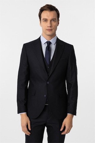 Süvari Lacivert Slim Fit Desenli Sivri Yaka 6 Drop Yelekli Klasik Takım Elbise-35637 Lacivert