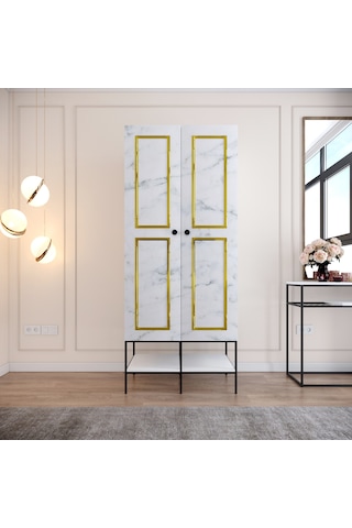 Pasific Home Martin 2 Kapaklı Gardırop Elbise Dolabı, Beyaz&Beyaz Mermer