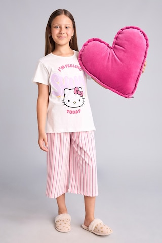 Defacto Hello Kitty Kısa Kollu Pijama Üstü Esnek Belli Kapri Pijama Altı 2li Pijama Takımı Kız Çocuk H2766a826sppn424 Pembe-pn424