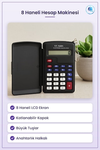 Hesap Makinesi 8 Haneli Ekran Katlanabilir Cep Tipi Taşınabilir O Çok Renkli
