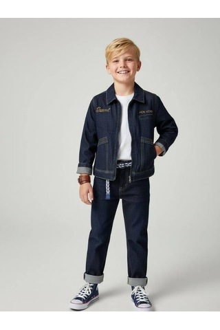 Zekids Erkek Çocuk Fermuarlı Tasarım Denim Ceket-16641 Renkli