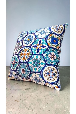 45 x 45 Kırlent İçi Dolu Salon Minderi, Minder, Çocuk Odası Minderi, Koltuk Minderi, Yastık Çini Desen