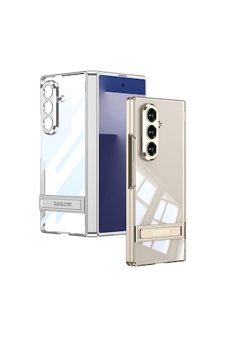 Senon Galaxy Z Fold 7 Kılıf Kamera Korumalı Şeffaf Tasarımlı Zore Lego Standlı Kapak Gümüş