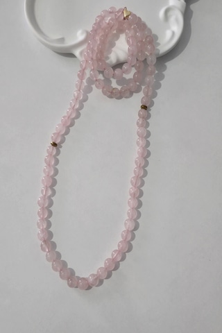 Sertifikalı 99 Lu 8 Mm Pembe Kuvars Doğaltaş Kolye, Bileklik, Tespih 046 - Pembe