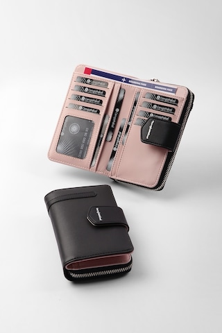 Cengiz Pakel 65256M Kadın Orta Boy Cüzdan SiyahPudra Pembe