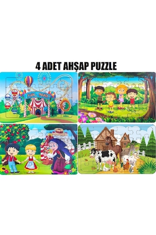 Ritoys Eğitici Öğretici Ahşap 24 Parça Renkli Puzzle 4lü Set
