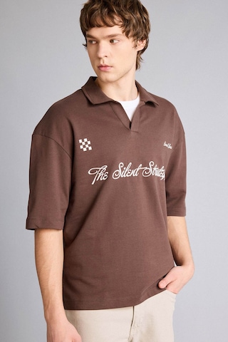 Defacto Loose Fıt Slogan Baskılı Sweatshirt Kumaşı Polo Yaka Tişört F8676ax26spbn151 Kahve-bn151