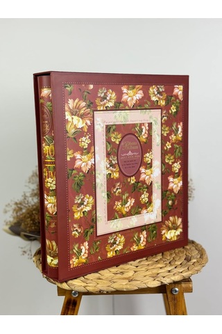 10x15cm 500 Fotoğraf Kapasiteli Kutulu Çiçek Desenli Lüks Ofset Fotoğraf Albümü Bordo