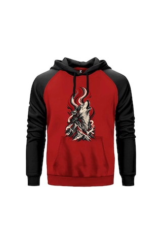 Dağlara Uluyan Bozkurt Gri Renk Reglan Kol Sweatshirt Kapşonlu