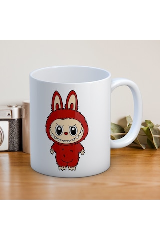 Kırmızı Labubu Baskılı Hediyelik Kupa Beyaz