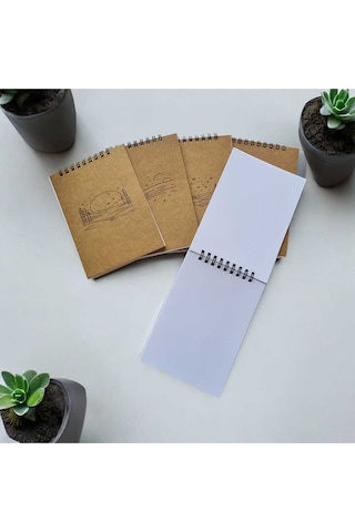 5'li Kraft Defter Set 10x14 Cm 64 Sayfa Çizgisiz Karton Kapak Siyah Spiralli Defter Notebook Çok Renkli