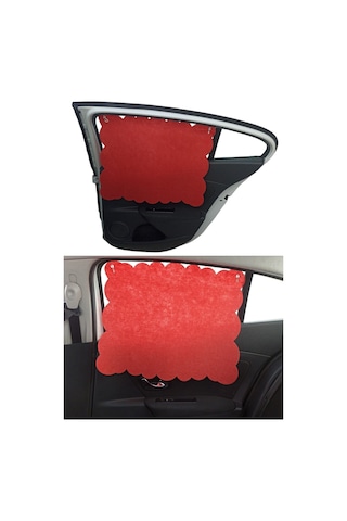 Oto Güneşlik Perdesi Yan Cam Araç Arka Koltuk Emzirme Örtüsü Kırmızı Keçe Vantuzlu Tutucaklı 1 Adet