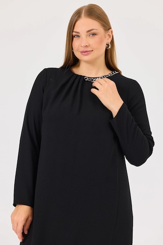 Galaxi Kadın Büyük Beden Aksesuarlı Elbise 4003 Siyah Siyah