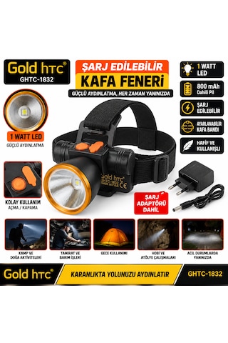Süper Kaliteli Şarj Edilebilir Kafa Feneri 1 Watt Led Pili : 800 Mah Ghtc-1832 Siyah