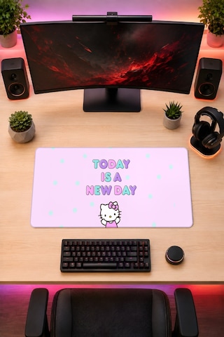 Hello Kitty Gaming Oyuncu 90x40 Cm Mousepad Kaymaz Taban Xl Mousepad