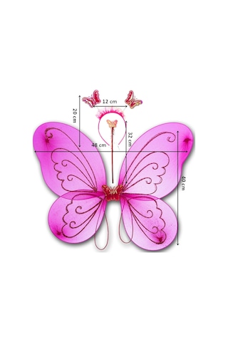 Kelebek Kanat. Asa Ve Taç 3'Lü Set - Fuşya